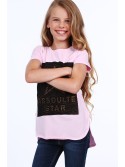 Girls\' T-shirt with a longer back, light pink NDZ8209 - Online store - Boutique